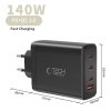 Szybka Ładowarka Sieciowa Tech-Protect NC140W-GAN 4-Port PD 140W / QC3.0 do Laptopa / Telefonu Black